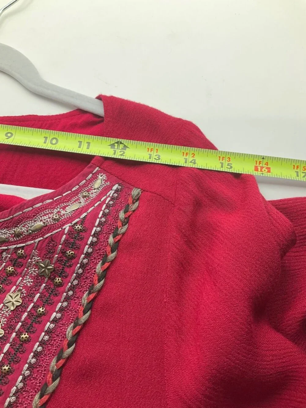 Easel Med Dark Red Boho Tunic Dress Embroidered Flowy Bell Sleeves - Picture 11 of 15